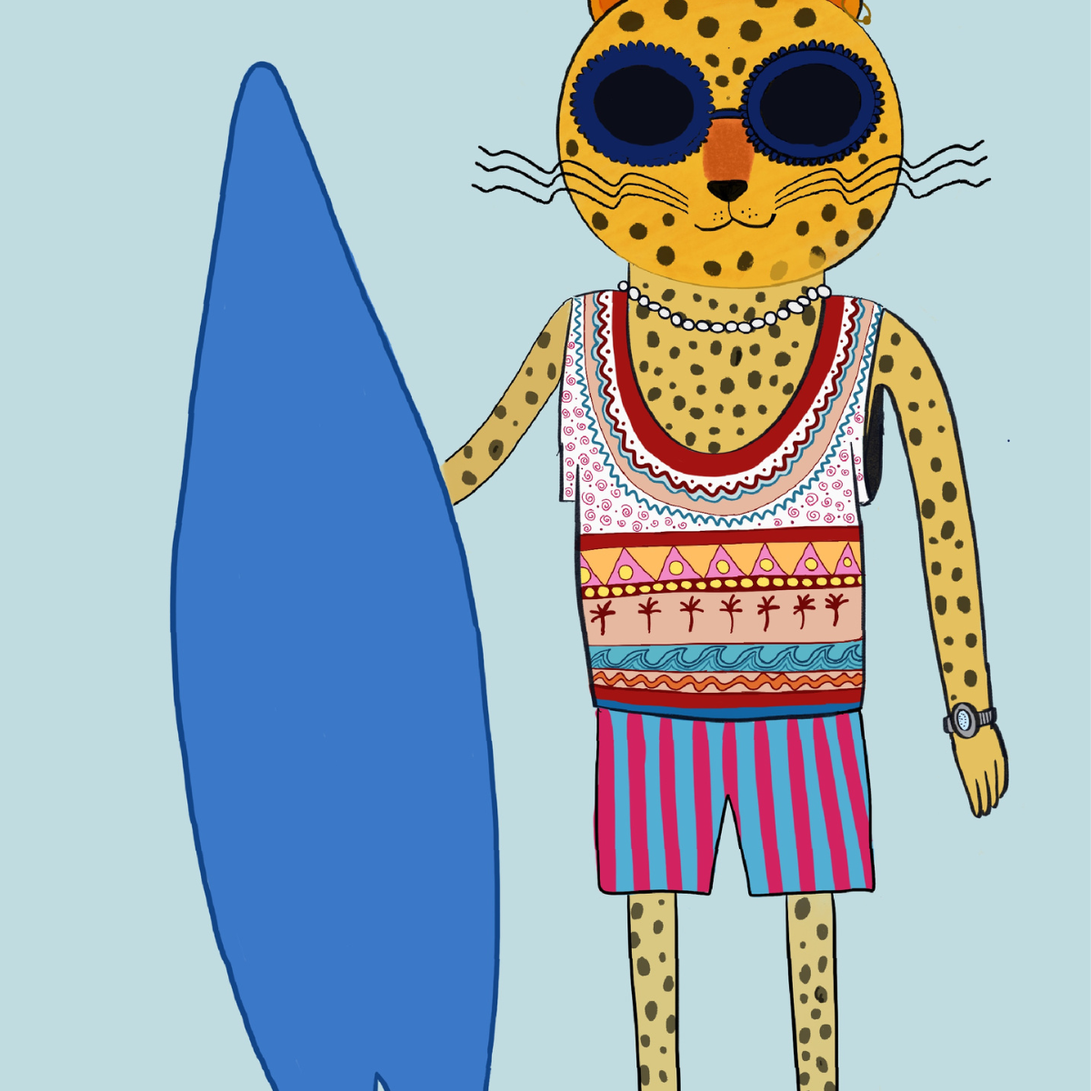 Surfer Cheetah Wall Art – Funky Maximalist Animal Print