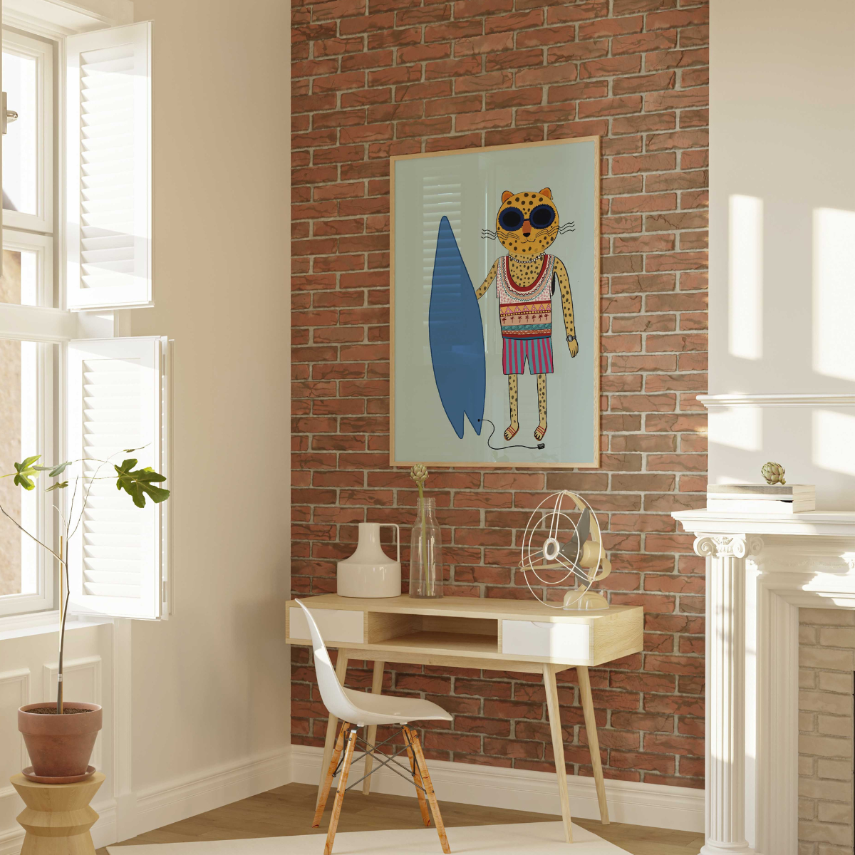 Surfer Cheetah Wall Art – Funky Maximalist Animal Print