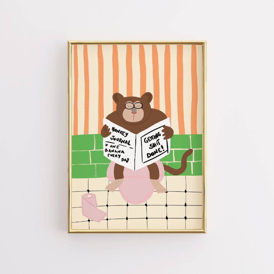 Funny Monkey Bathroom Wall Art – Maximalist Toilet Poster – Wall