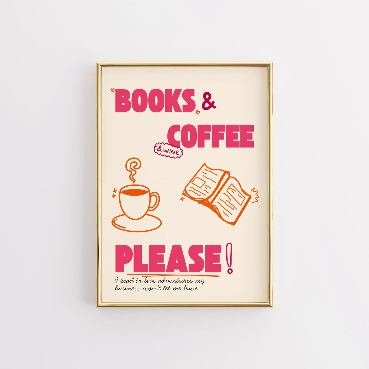 Books \u0026 Coffee Print – Funny Book Lover Wall Art – Wall Art Prints | Wallify, image size:1200x1200
