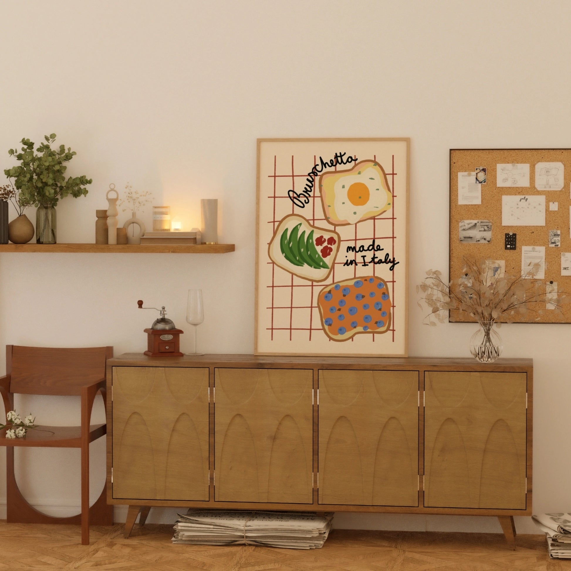 Decorazione murale per la tavola da pranzo italiana – Stampa di pasta, vino e cucina