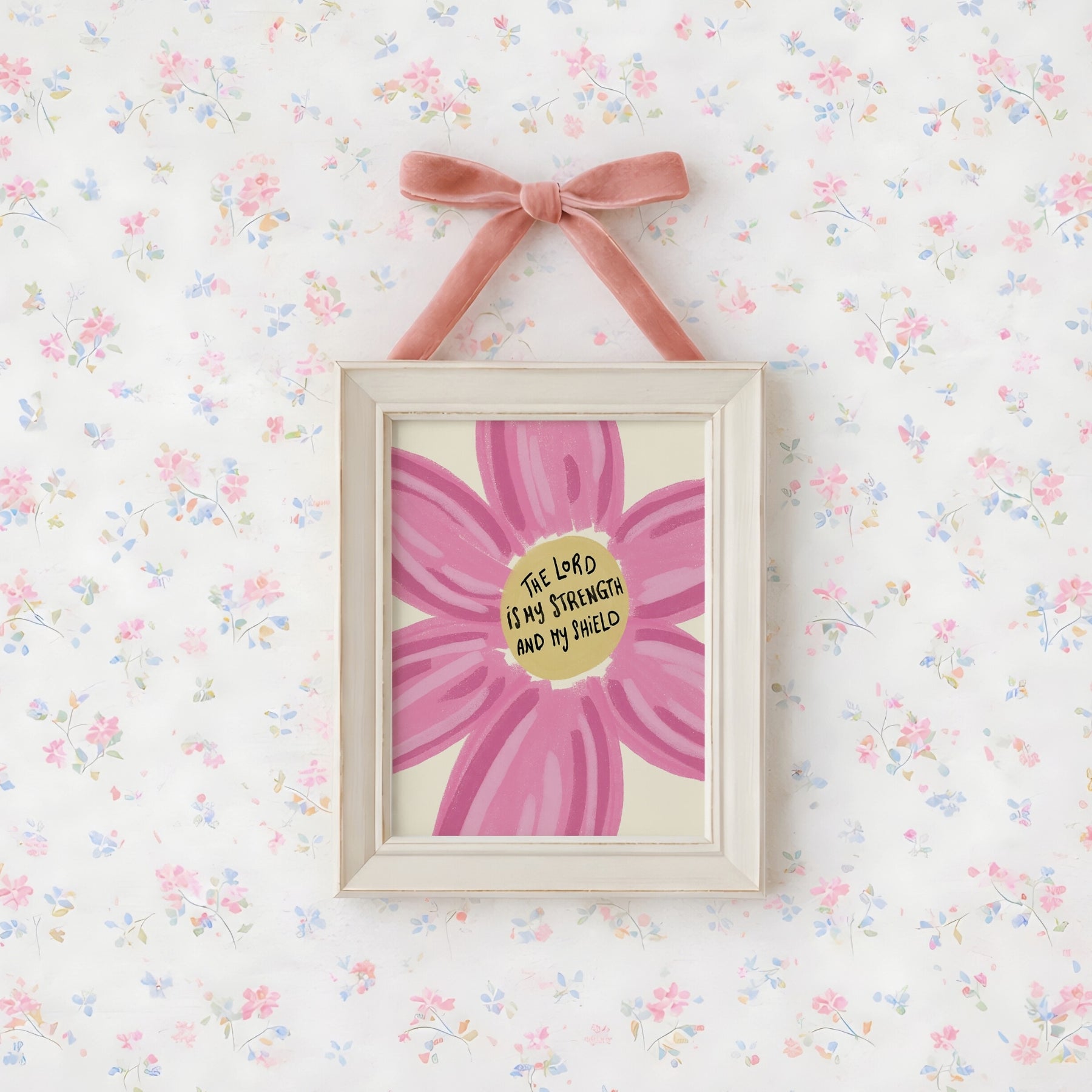 Pink Floral Faith Quote Print, Christian Wall Decor