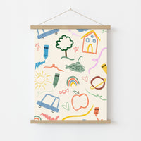 Décoration murale de chambre d'enfant style Doodle – Impression ludique aux crayons pastel pour chambre d'enfant