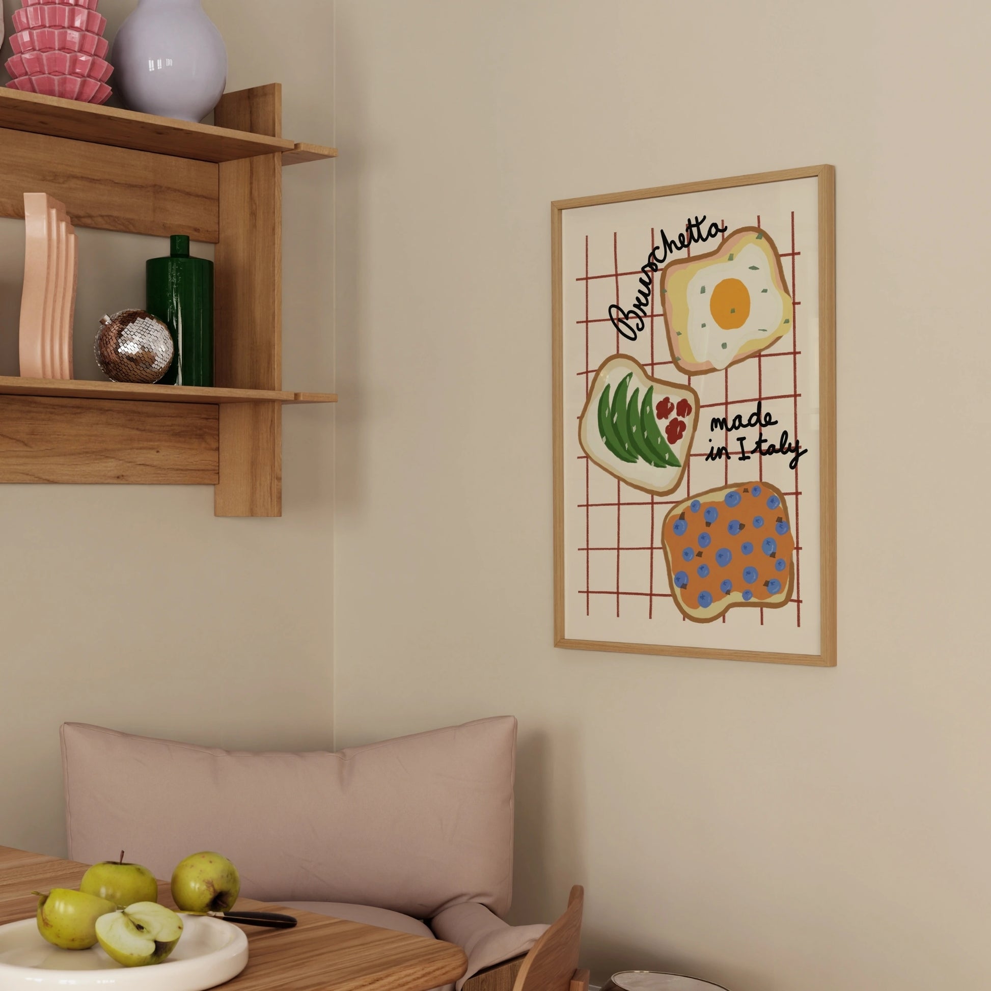 Decorazione murale per la tavola da pranzo italiana – Stampa di pasta, vino e cucina