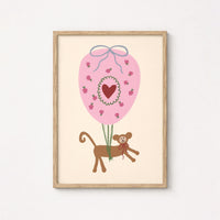 Monkey Balloon Nursery Print