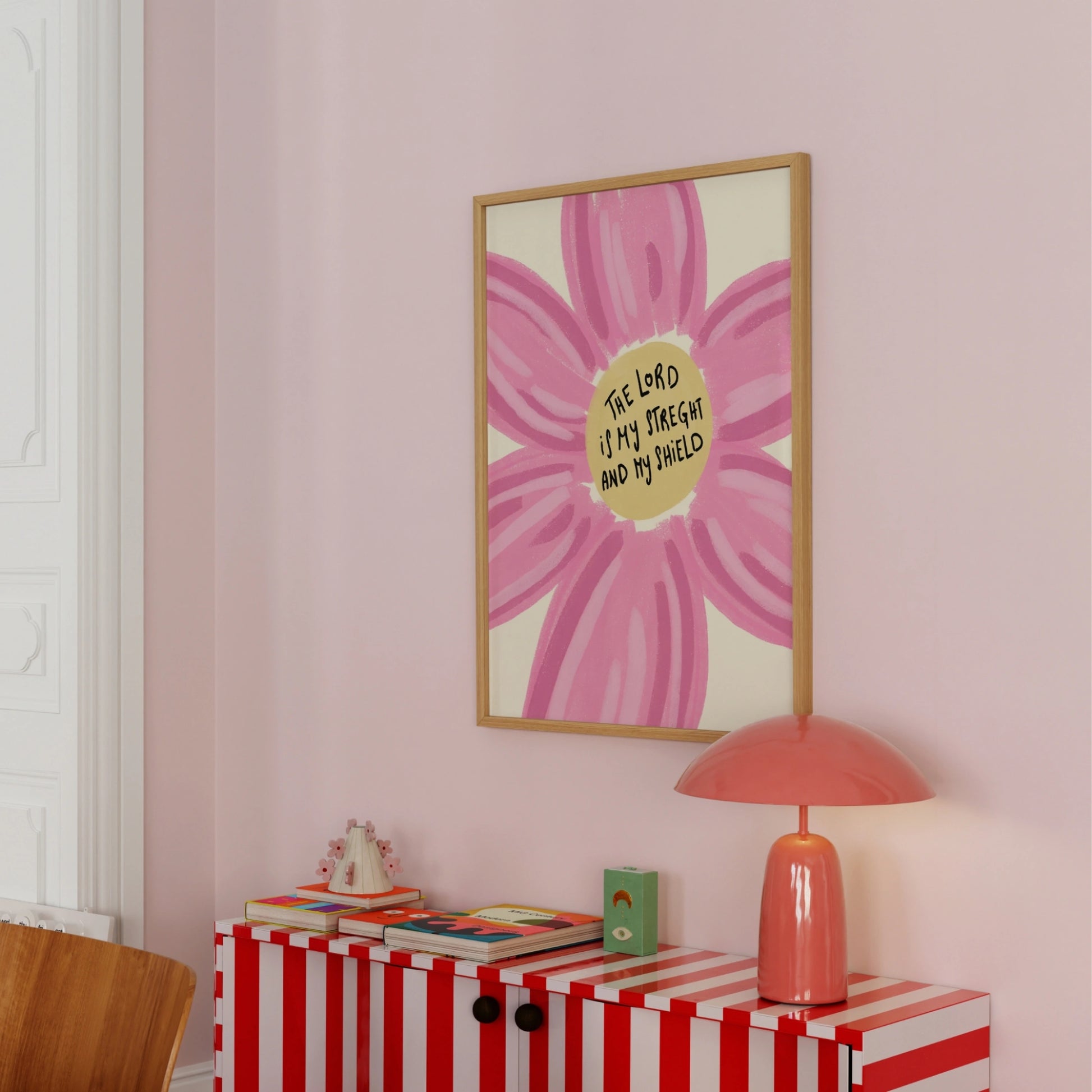 Imprimé floral rose avec citation de foi