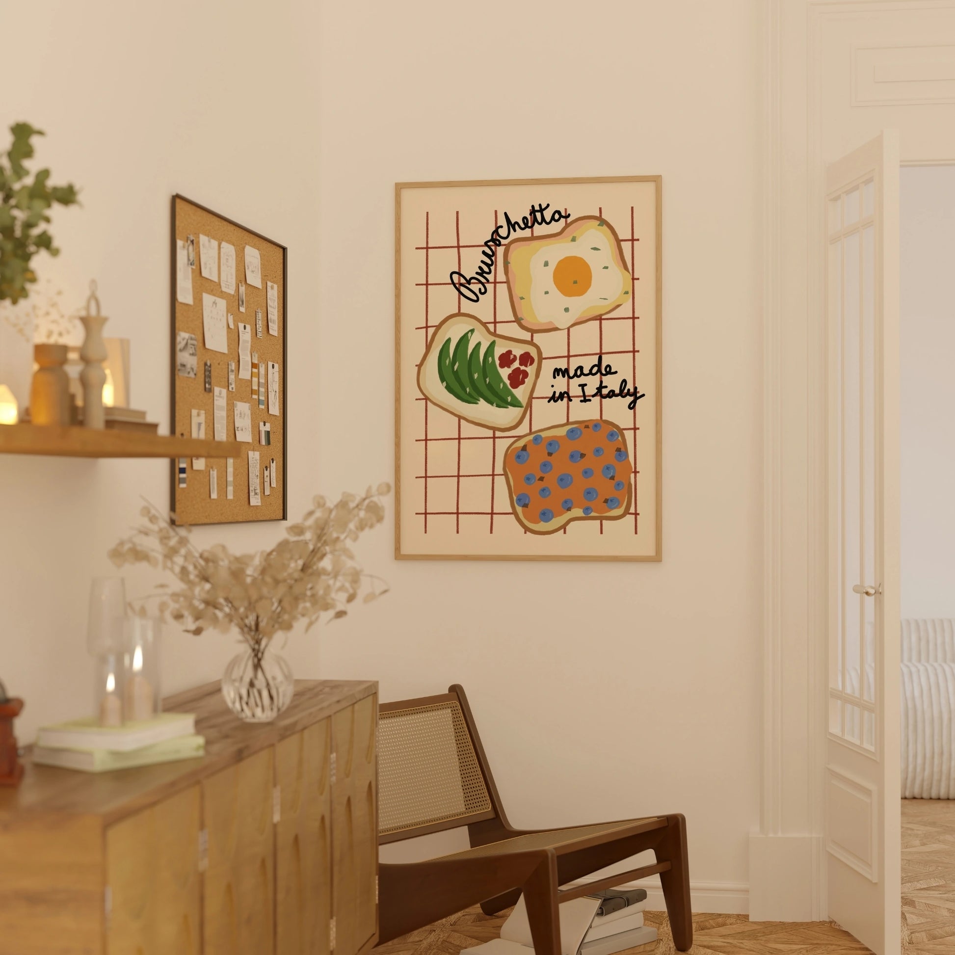 Decorazione murale per la tavola da pranzo italiana – Stampa di pasta, vino e cucina