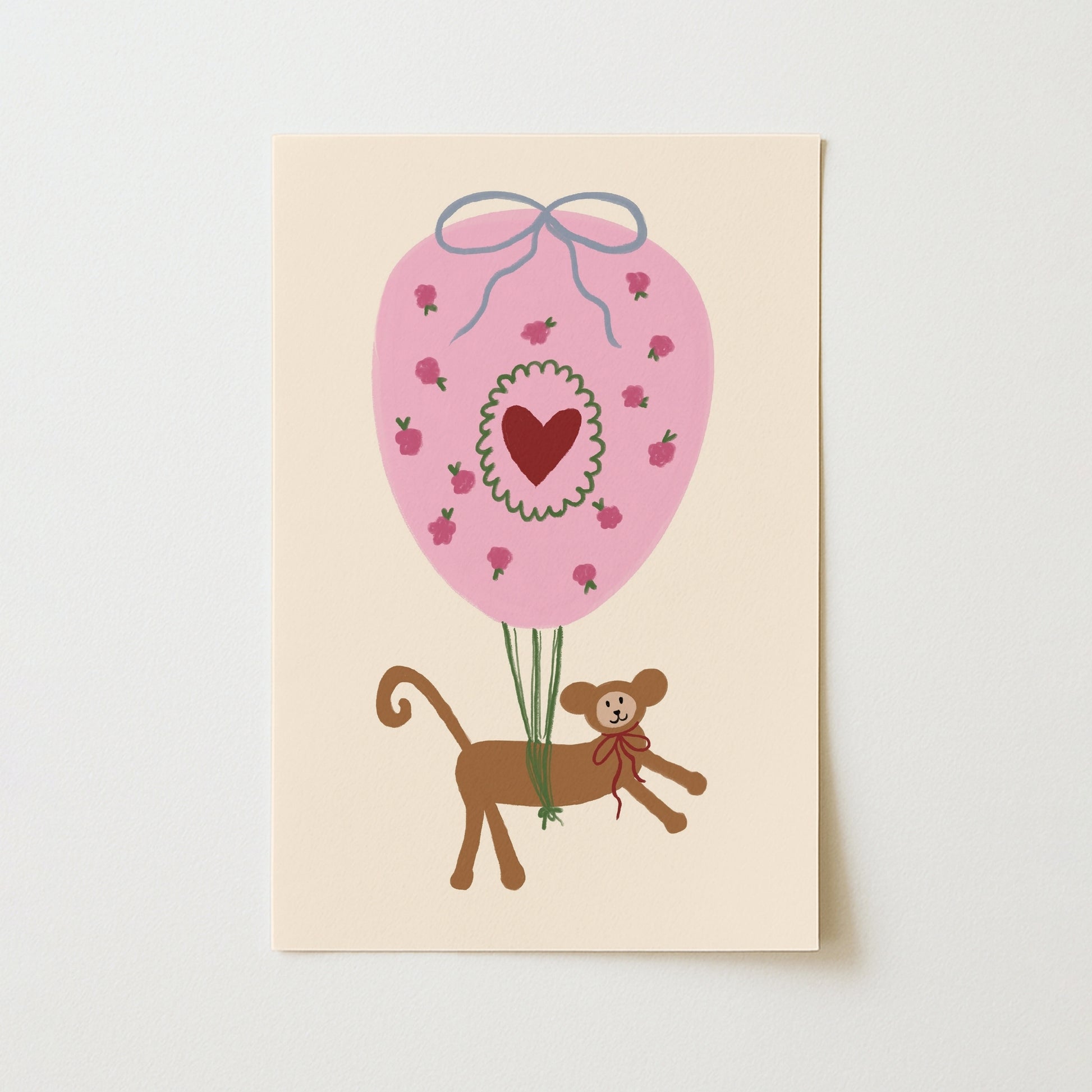Monkey Balloon Nursery Print