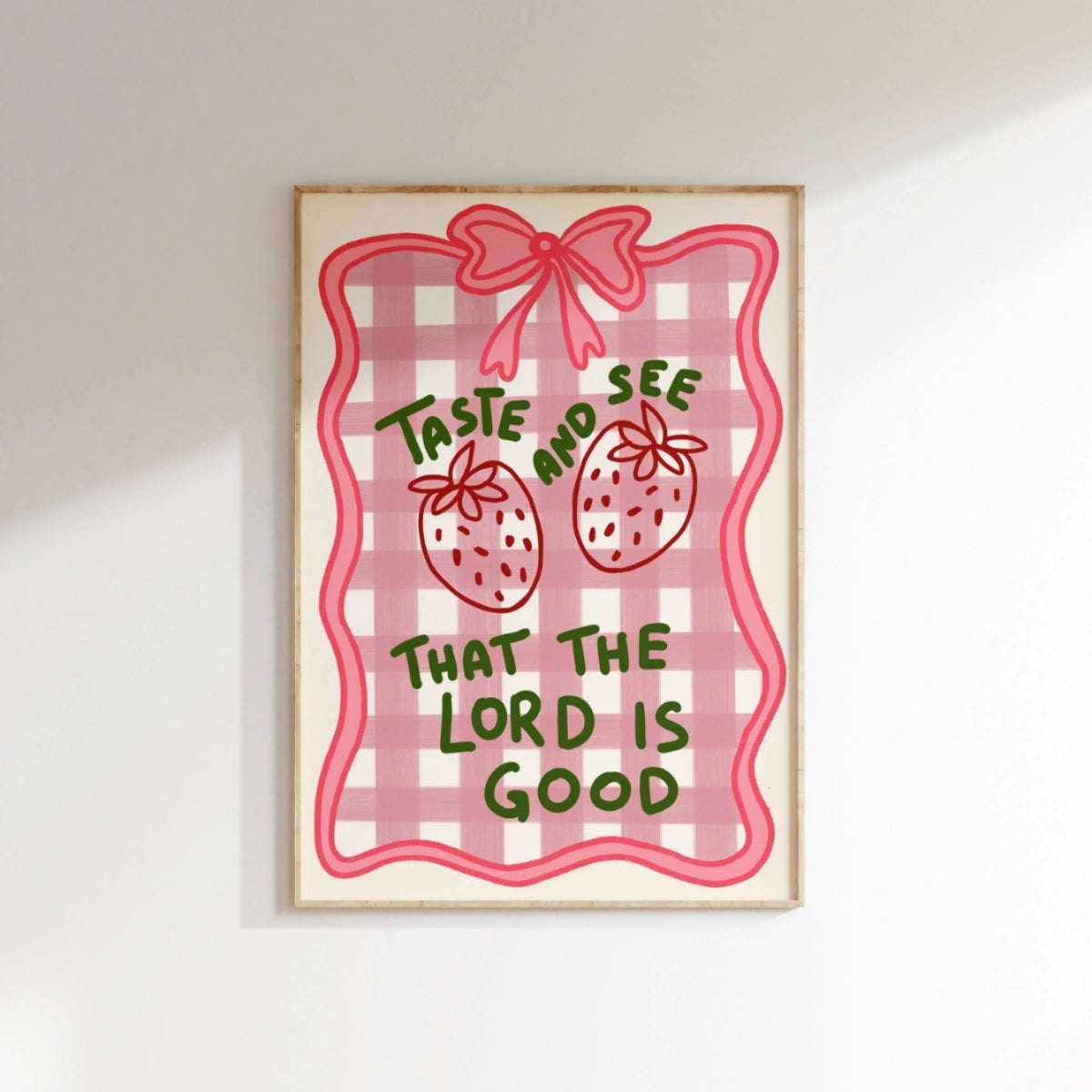 Taste and See Christian Wall Art – Cute Strawberry Bible Verse Print, Christian Wall Decor