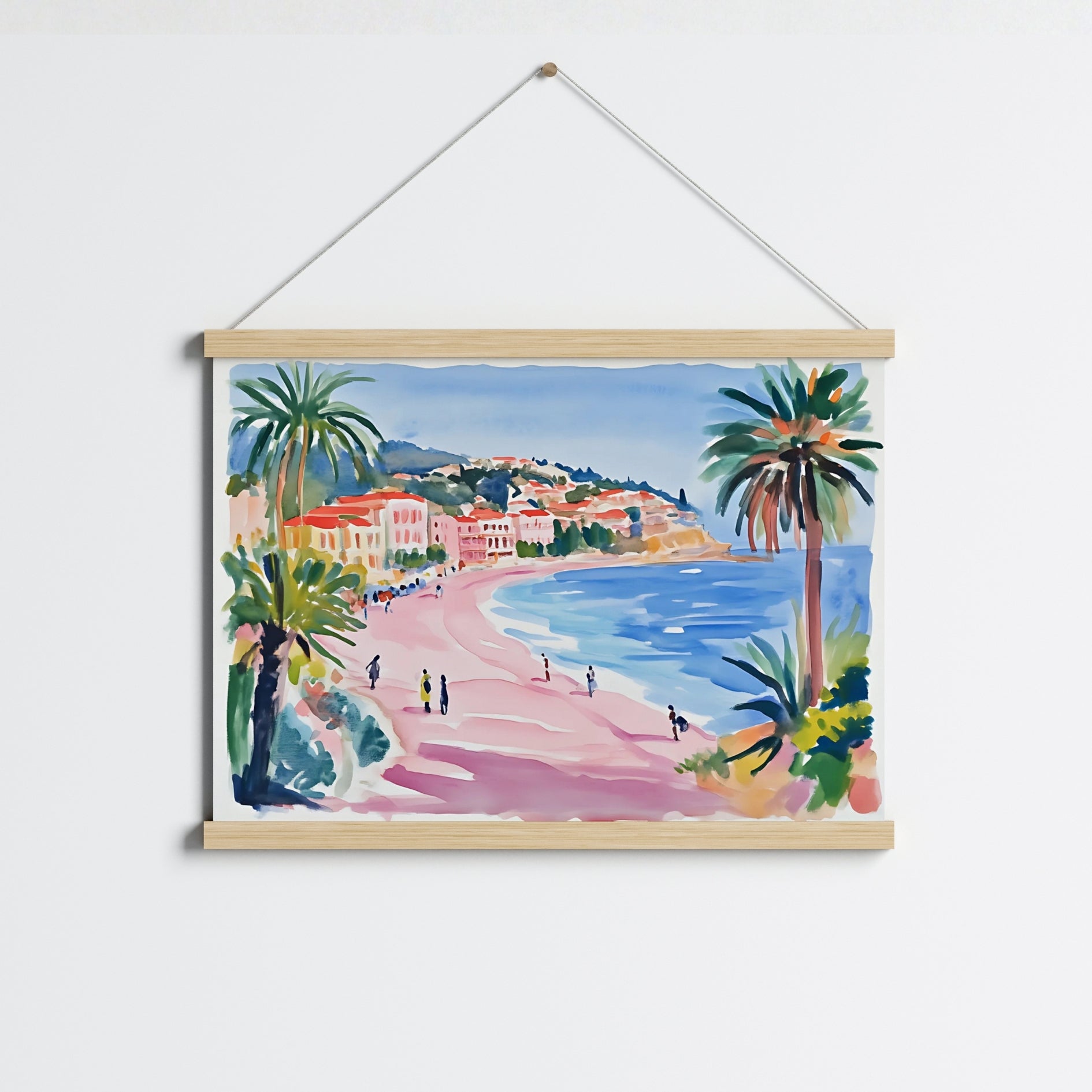 Mediterranean Beach Wall Art – Colorful Coastal Town Print