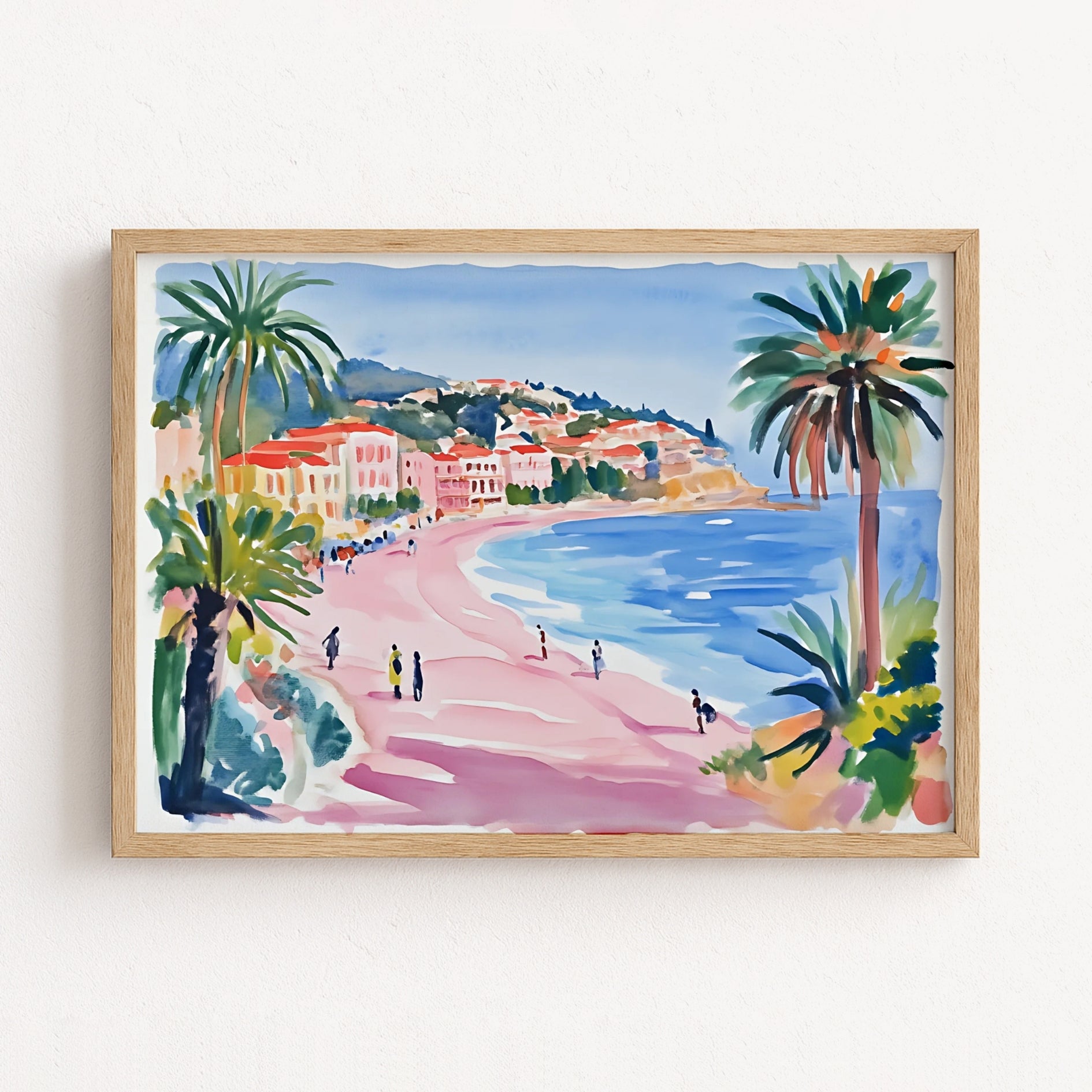 Mediterranean Beach Wall Art – Colorful Coastal Town Print