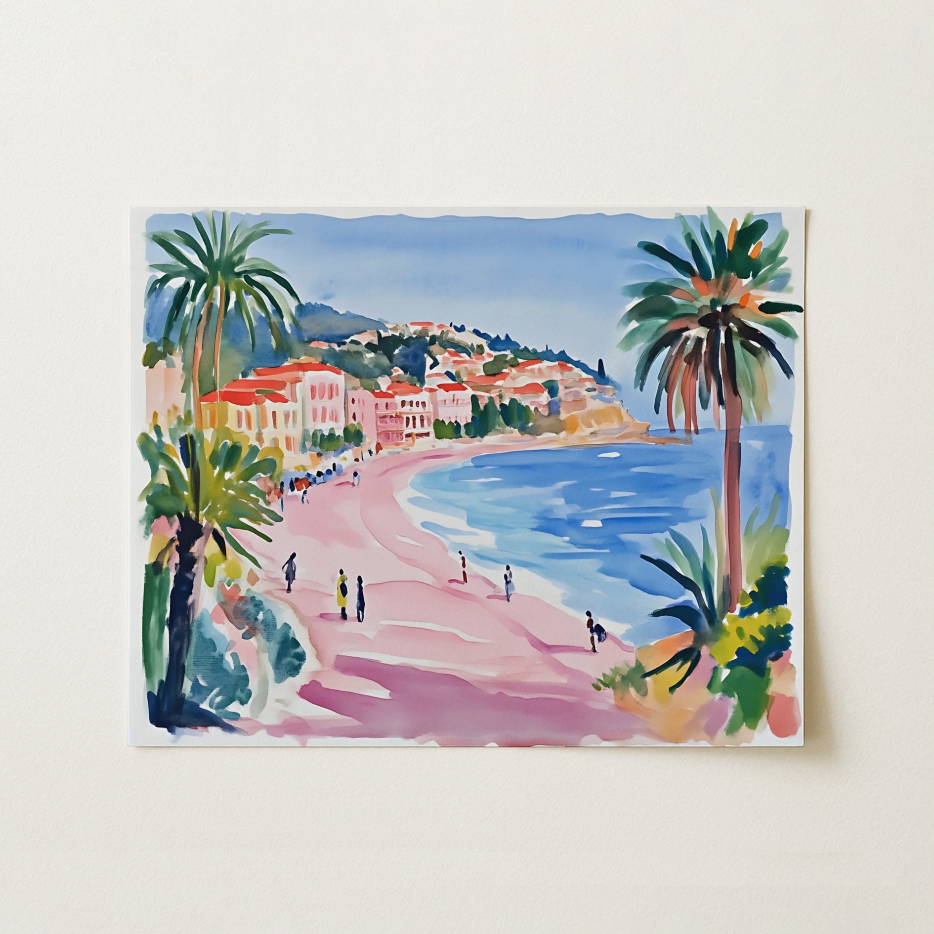 Mediterranean Beach Wall Art – Colorful Coastal Town Print