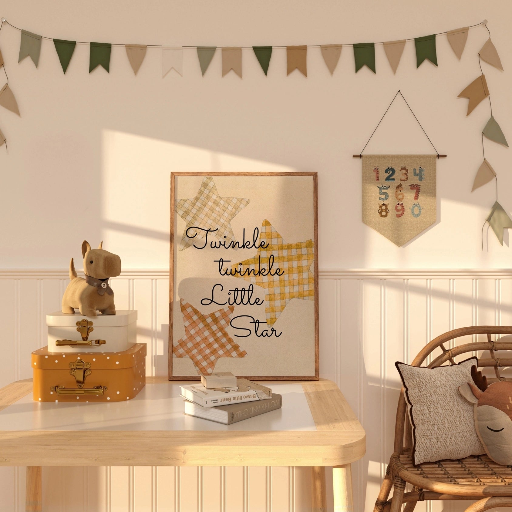 Decorazione murale a forma di stella con motivo a quadretti vintage