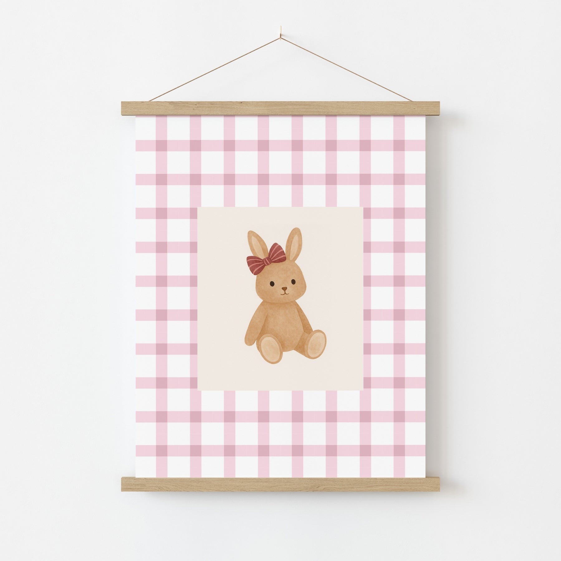 Cute Brown Rabbit Wall Art, Colorful Kids Decor