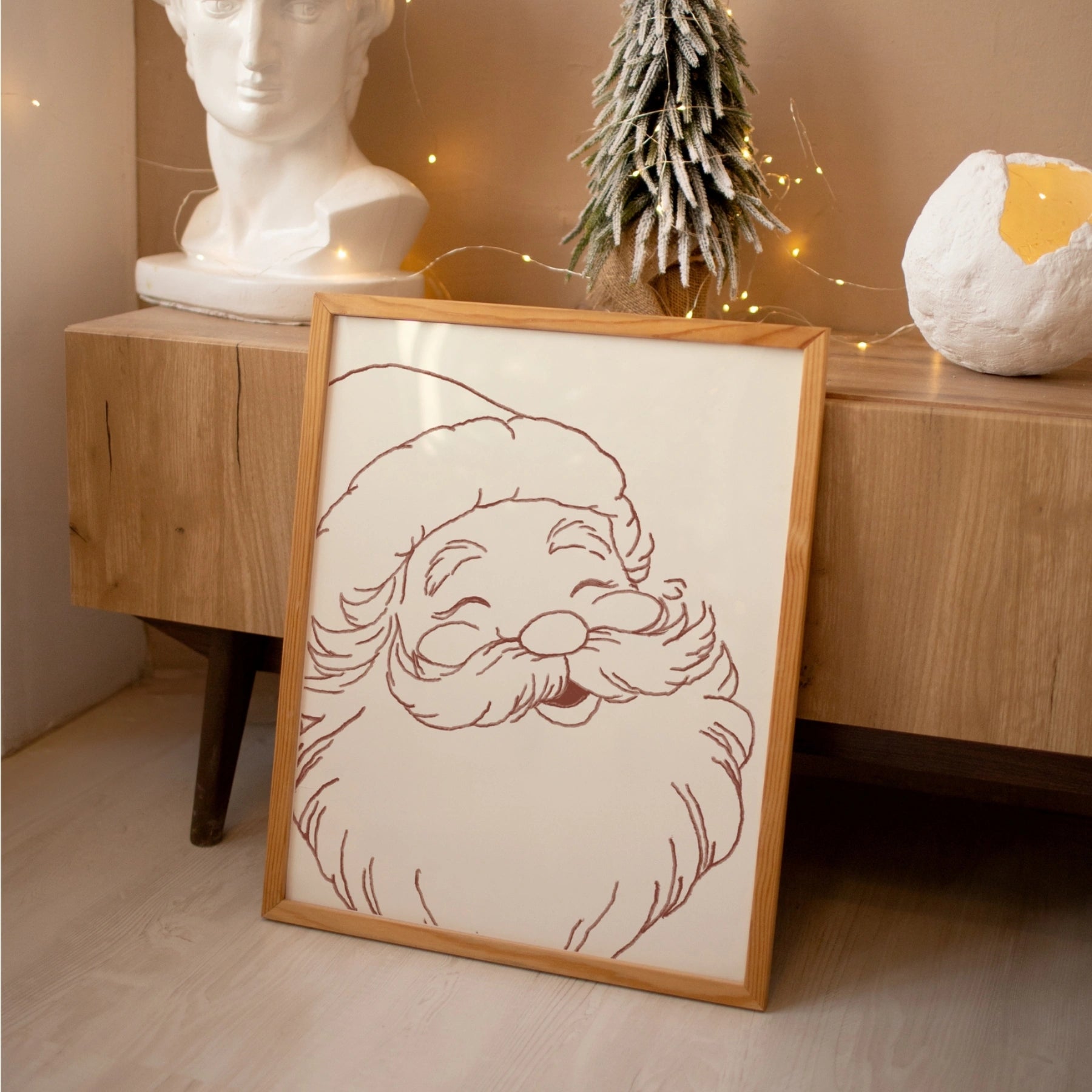 Minimal Santa Claus Line Art Print