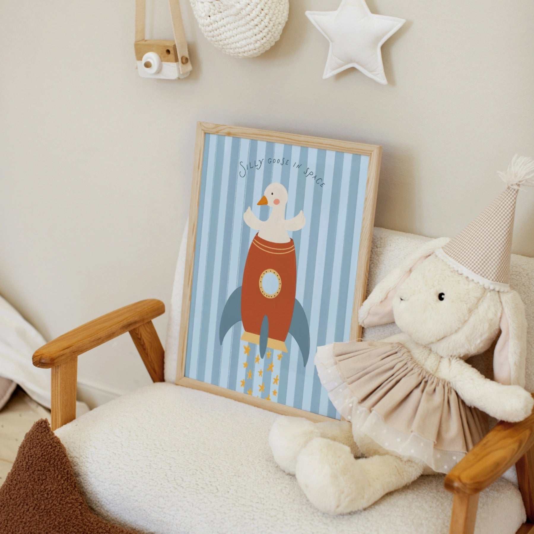Arte da parete per bambini di Oca buffa nello spazio