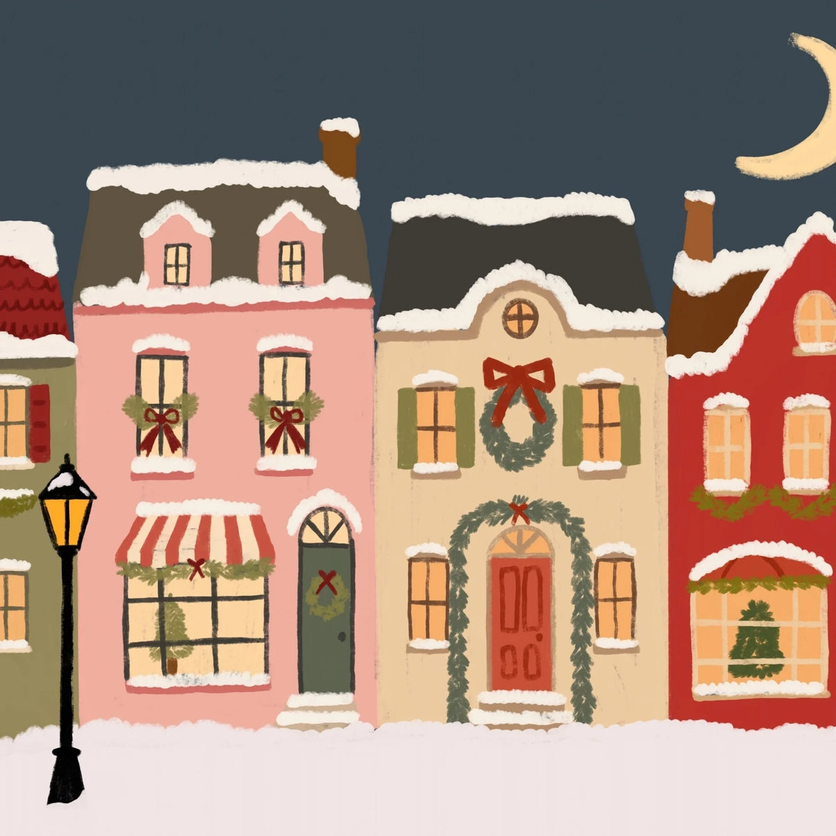 Snowy Christmas Village at Night – Póster de Navidad