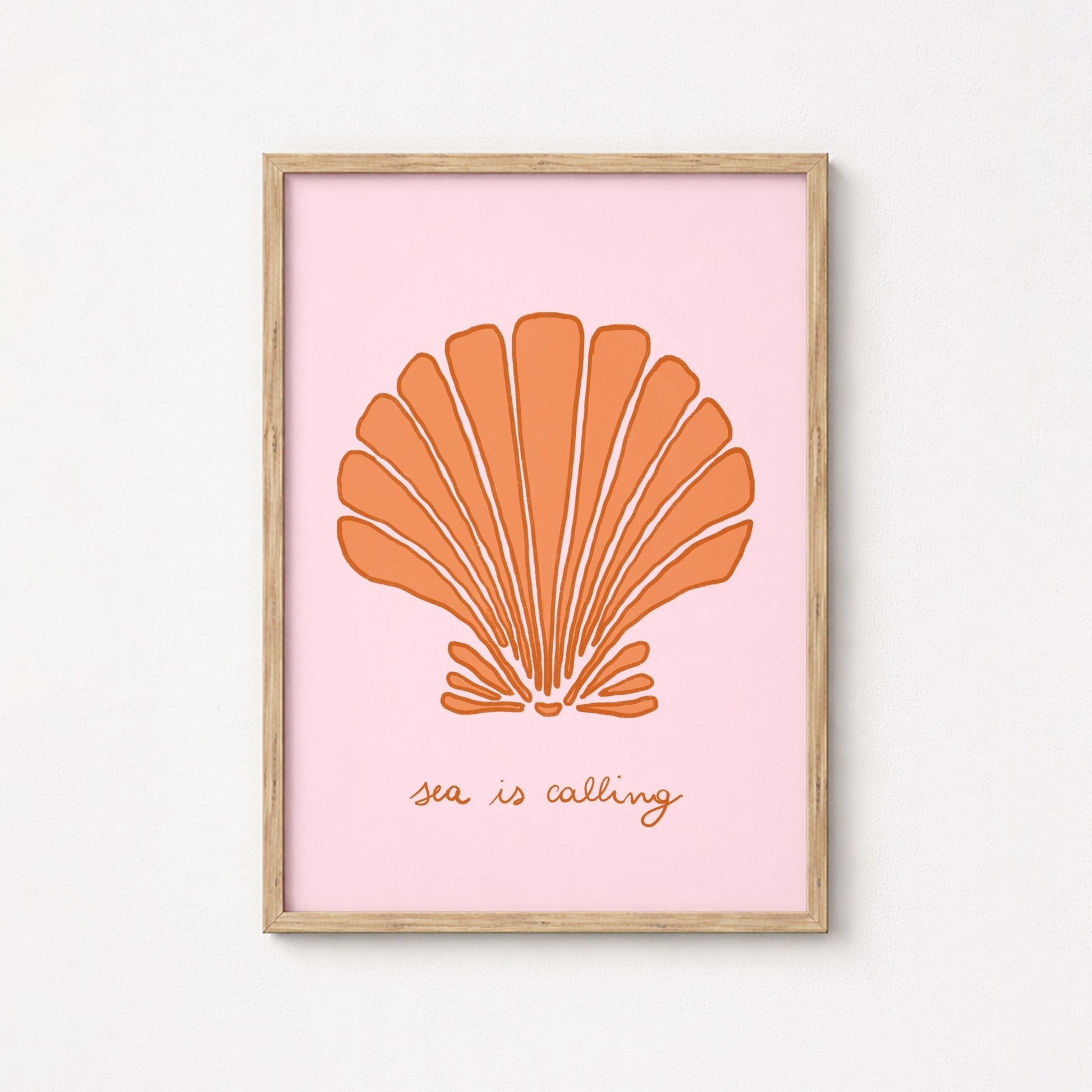Sea Is Calling Print – Shell Wall Art in Pink and Orange