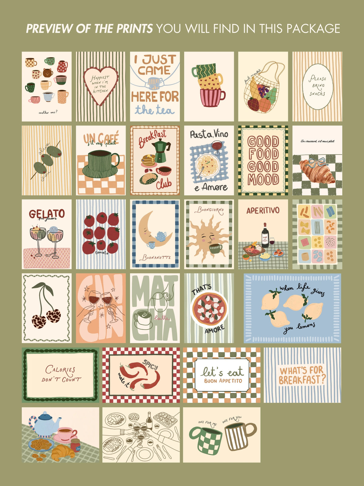 300 mediterranean kitchen posters bundle, retro café... Handmade Mediterranean Kitchen Set of 30 Prints - Digital Wall Art ...