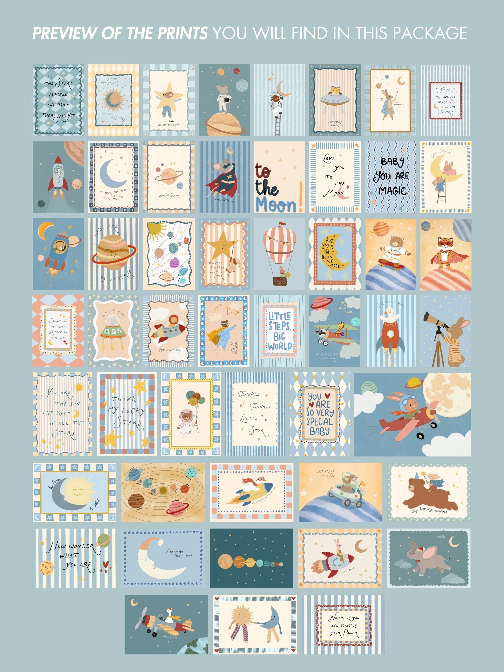 Handmade Dreamy Space Nursery Decor, 50 prints (Instant Download)