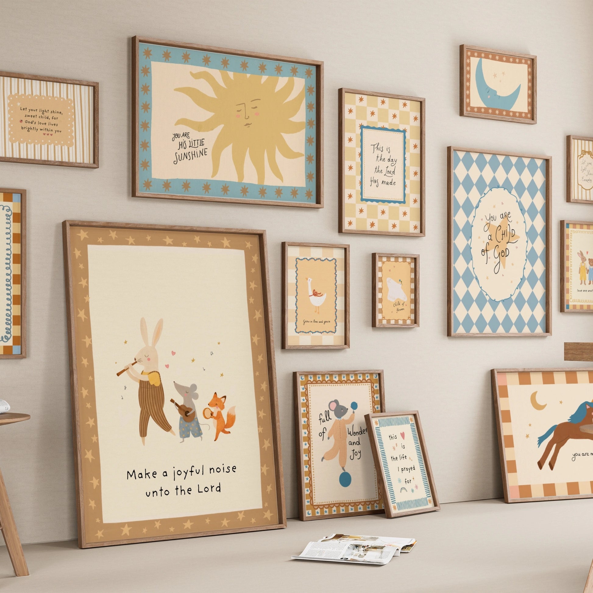 Ensemble de 16 affiches chrétiennes faites à la main pour chambre d'enfant