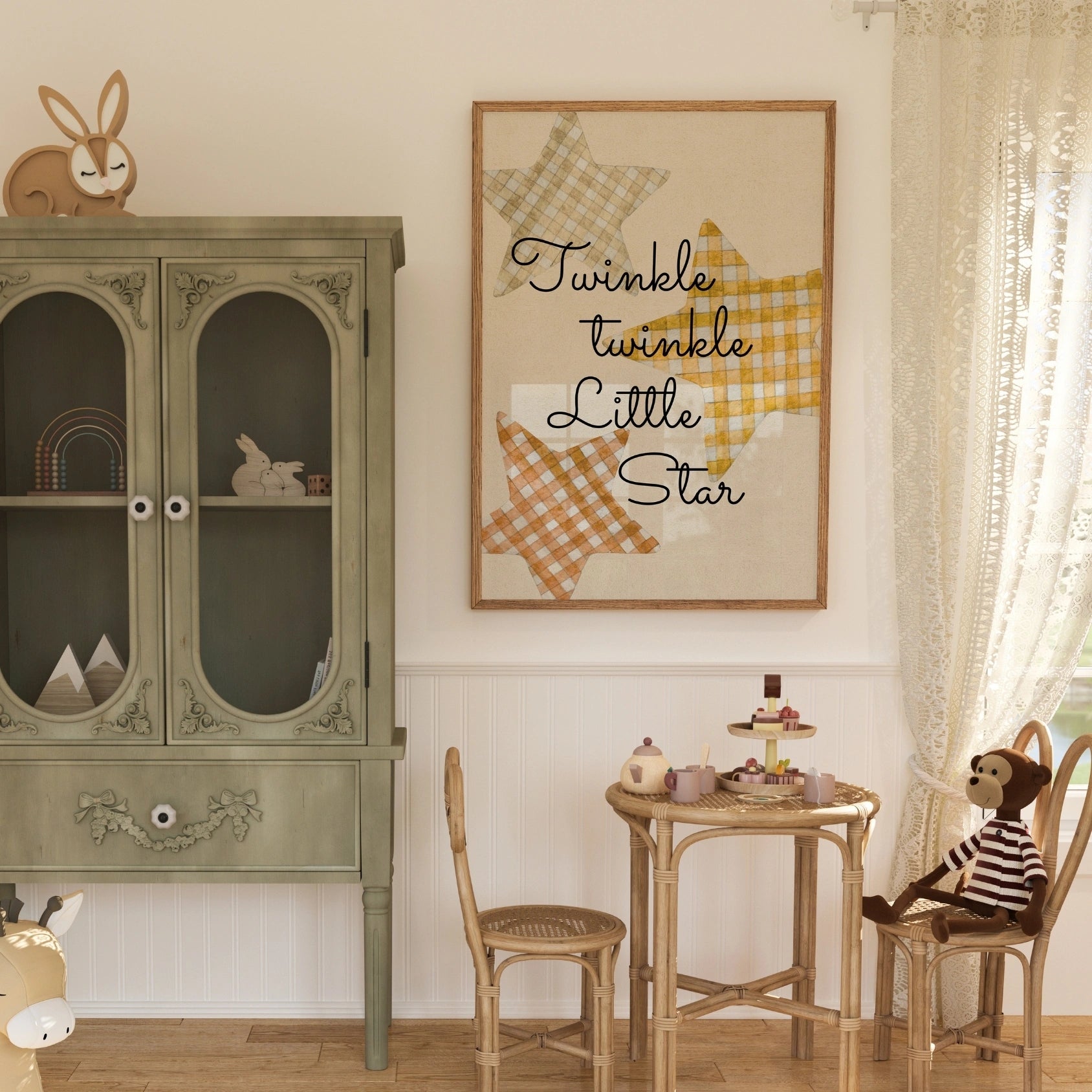 Decorazione murale a forma di stella con motivo a quadretti vintage