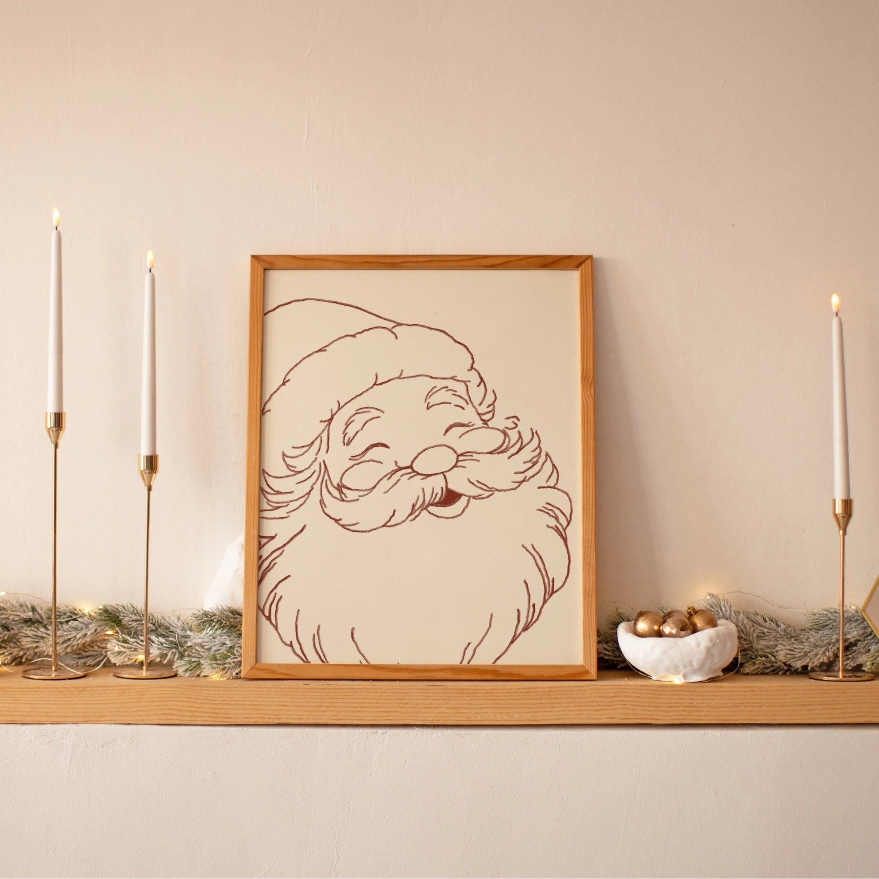 Minimal Santa Claus Line Art Print
