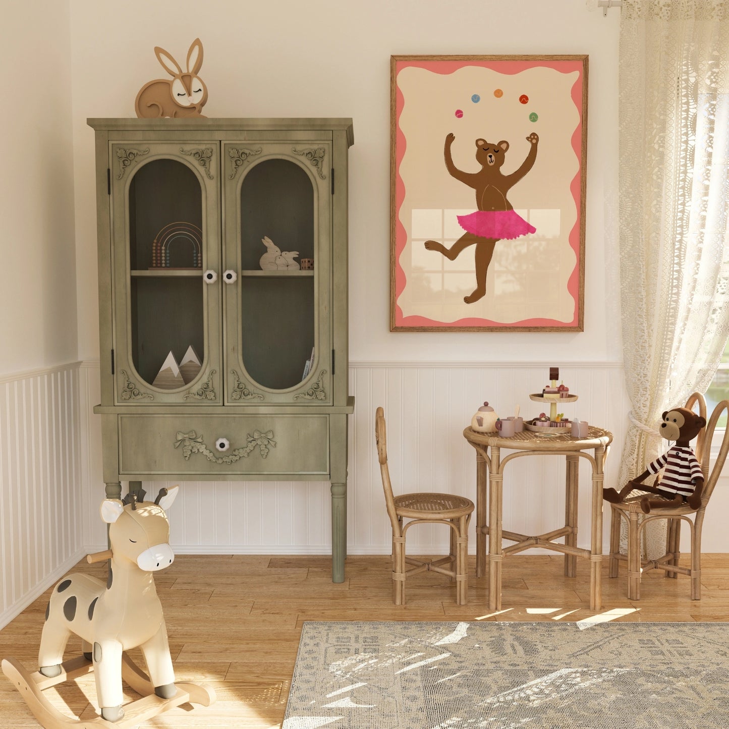 Dancing Bear Wall Art - Pink Ballerina Nursery Print