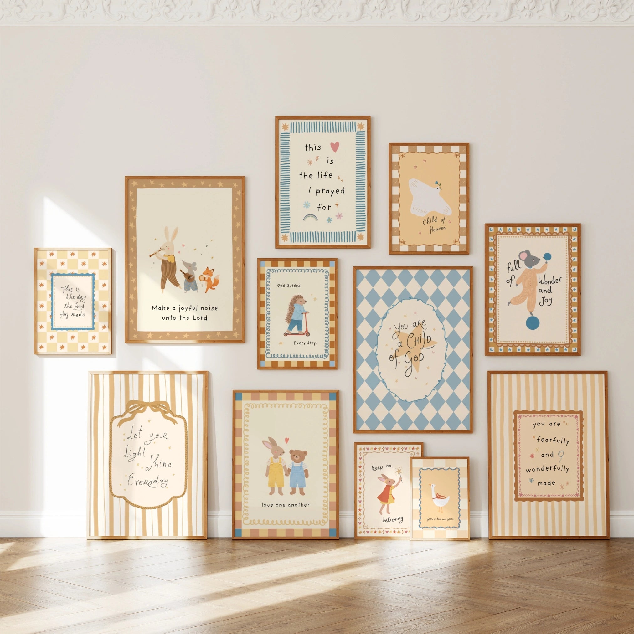 Ensemble de 16 affiches chrétiennes faites à la main pour chambre d'enfant