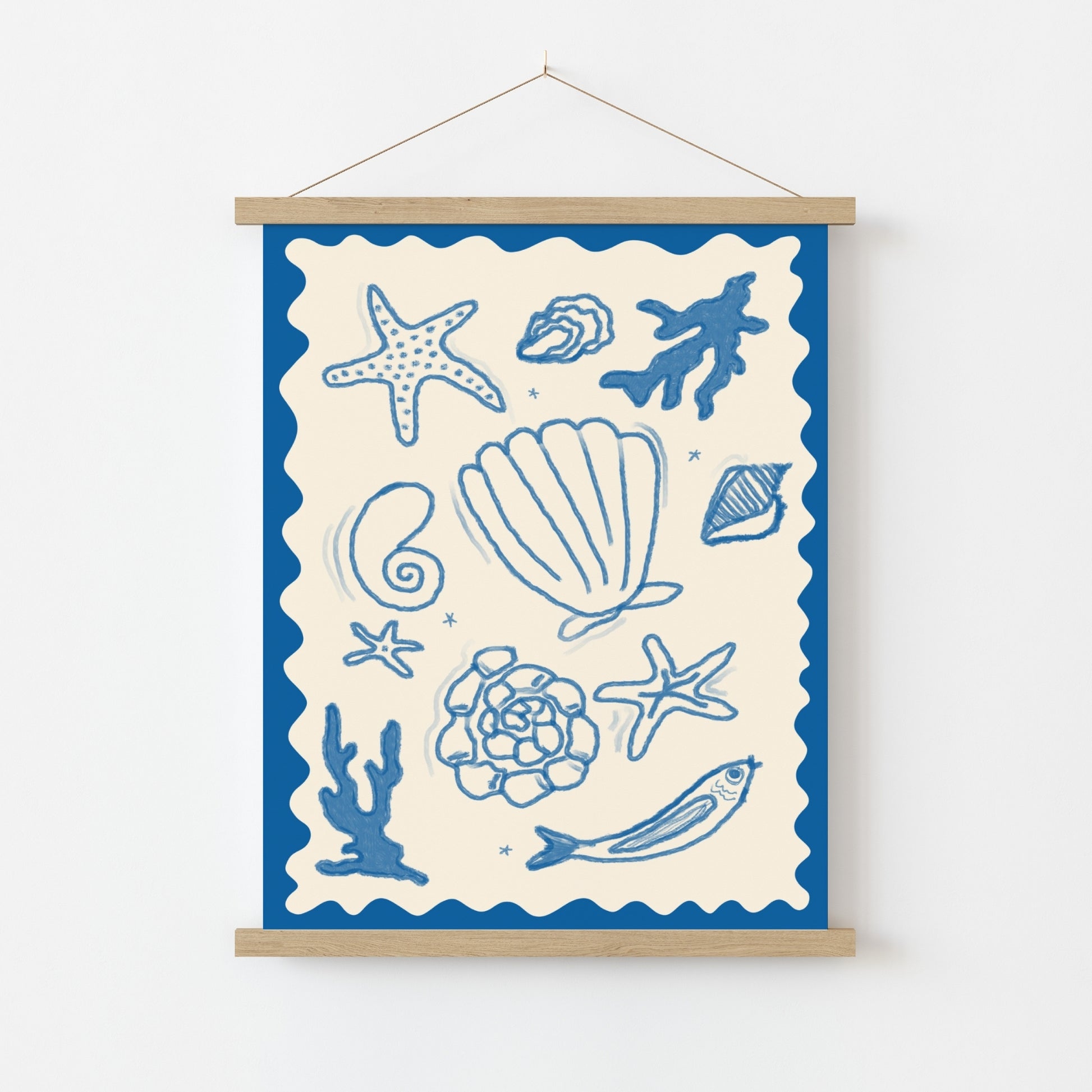 Ocean Shells and Sea Life Wall Art – Coastal Blue Sea