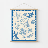 Ocean Shells and Sea Life Wall Art – Coastal Blue Sea