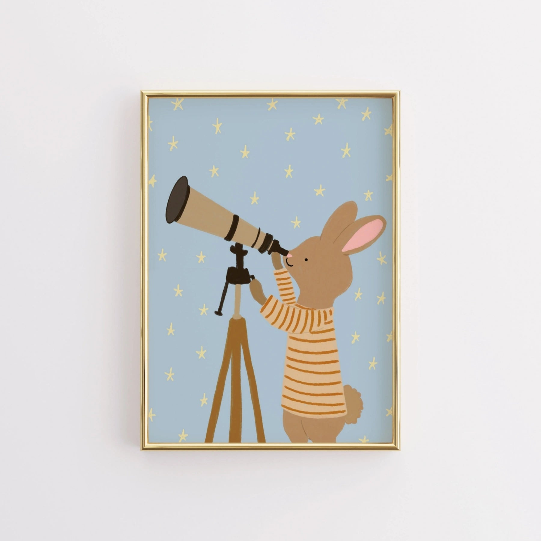 Stampa di coniglietto che osserva le stelle