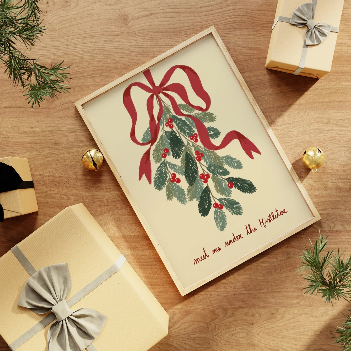 Christmas Mistletoe with Red Bow – Póster de Navidad