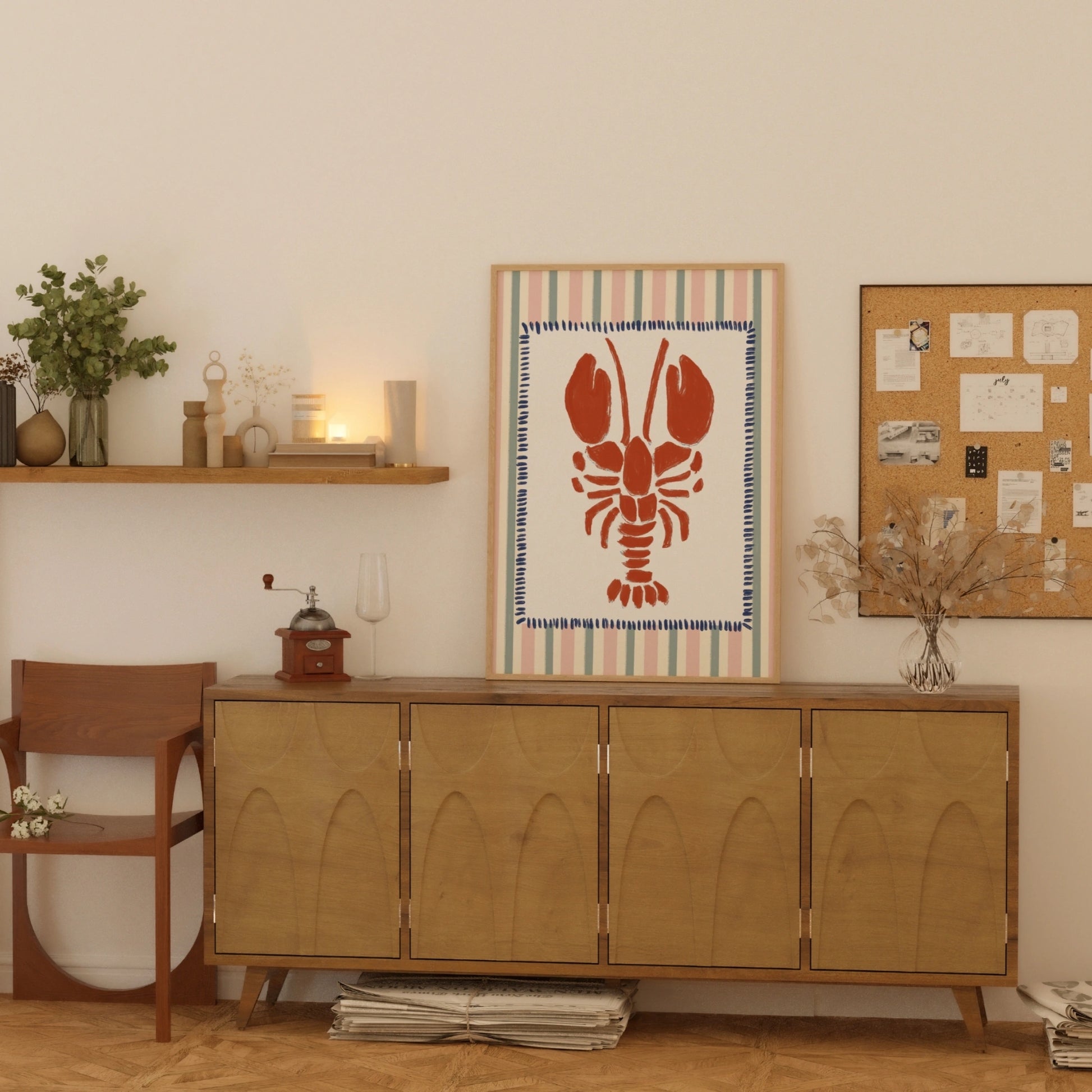 Decorazione murale per la tavola da pranzo italiana – Stampa di pasta, vino e cucina