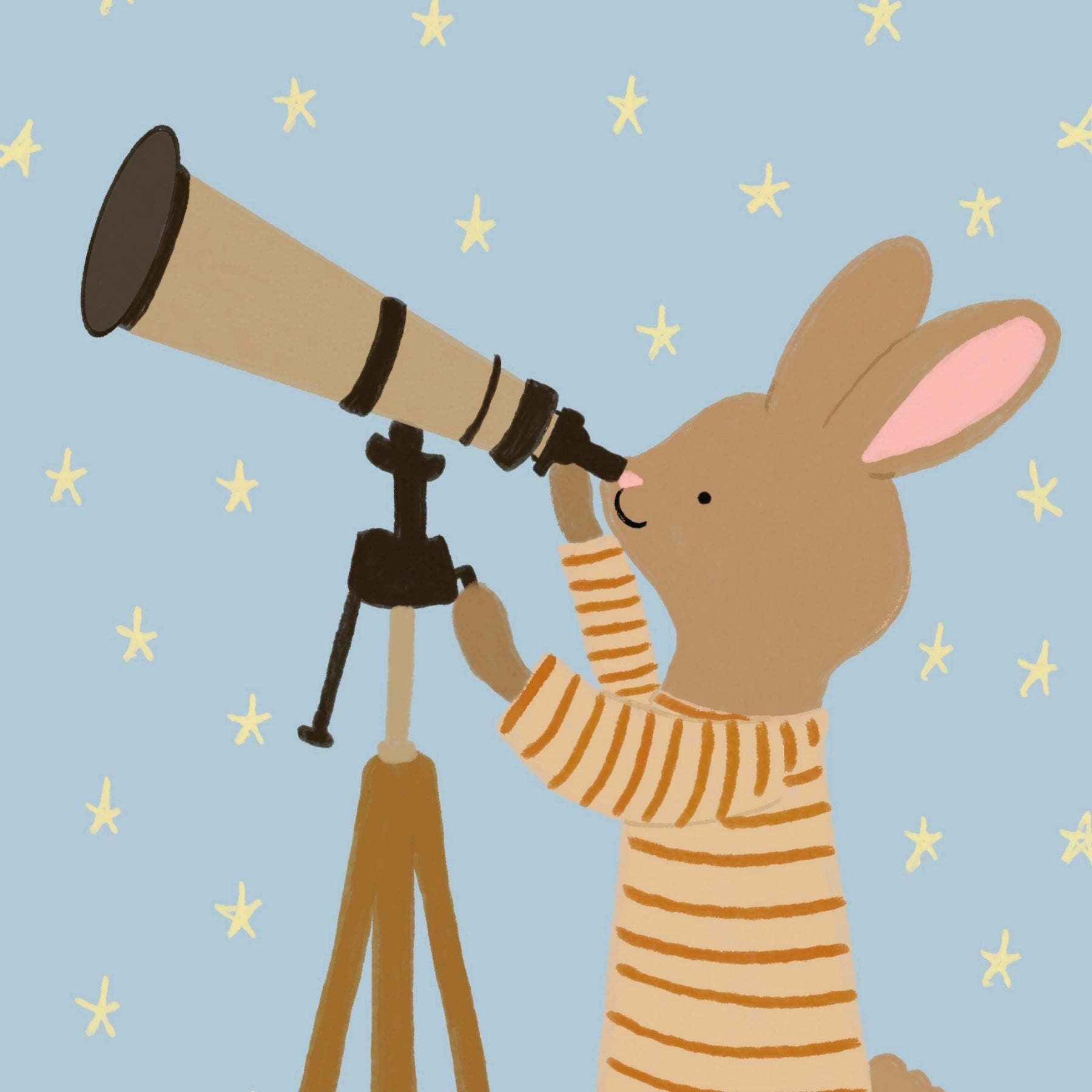 Stampa di coniglietto che osserva le stelle