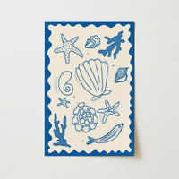 Ocean Shells and Sea Life Wall Art – Coastal Blue Sea