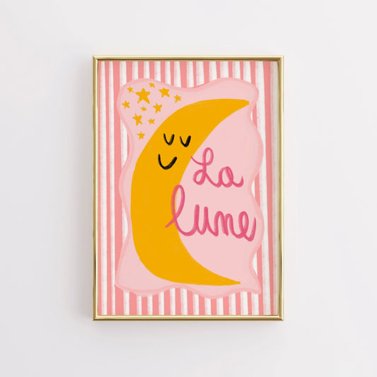 La Lune French Moon Wall Art - Pink Nursery Print