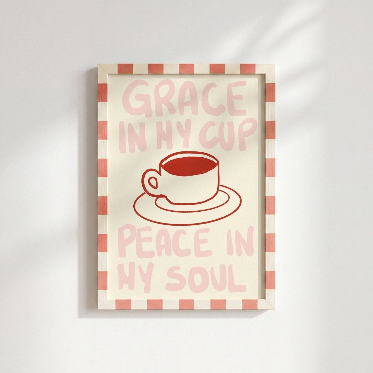 La grâce dans ma tasse – Art mural chrétien – Impression minimaliste café et foi, décoration murale chrétienne