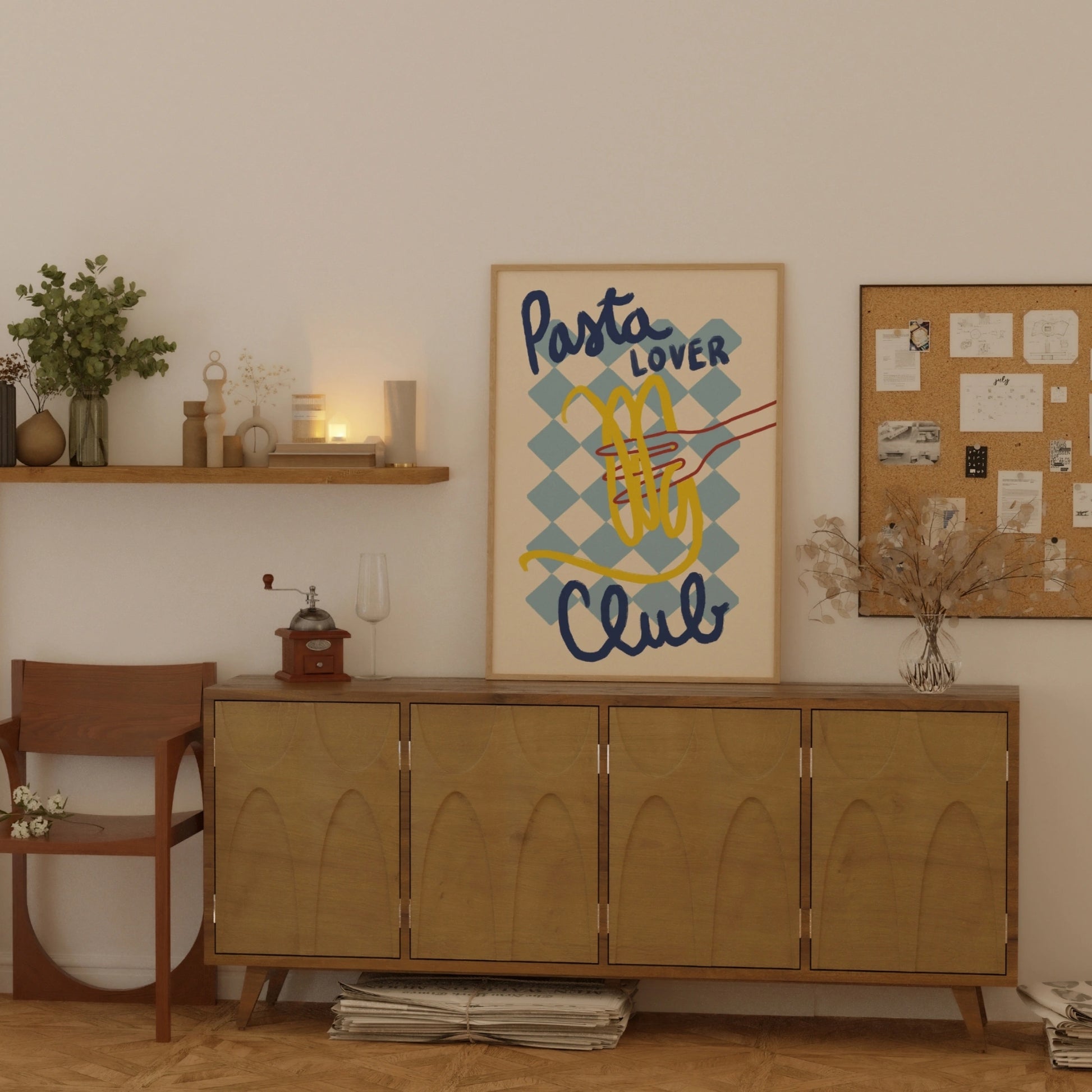 Decorazione murale per la tavola da pranzo italiana – Stampa di pasta, vino e cucina