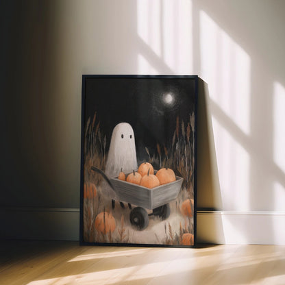 Pumpkin Ghost Halloween Print – Spooky Fall Night Wall Art