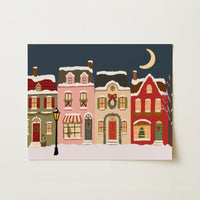 Snowy Christmas Village at Night – Póster de Navidad