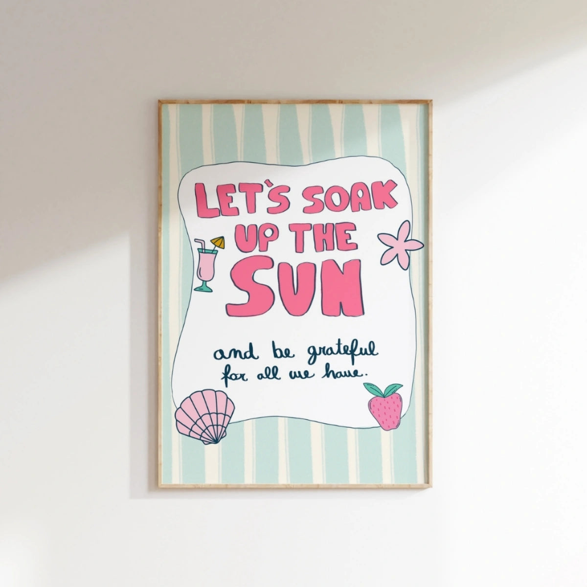 Soak Up the Sun Wall Art - Preppy Summer Print with Quote, Coastal Wall Decor