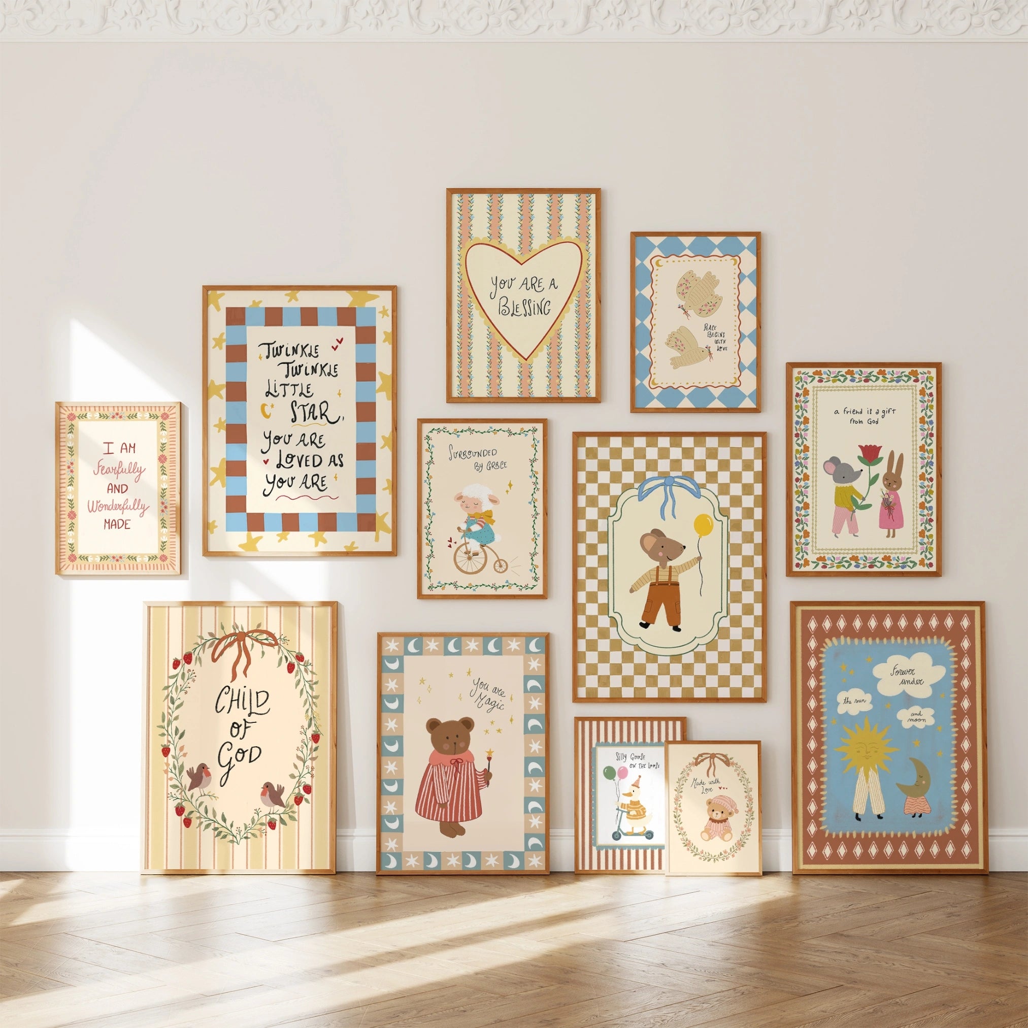 Ensemble de 16 affiches chrétiennes artisanales pour chambre d'enfant