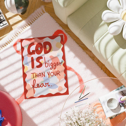 God Is Bigger Christian Wall Art – Bold Colorful Faith Print
