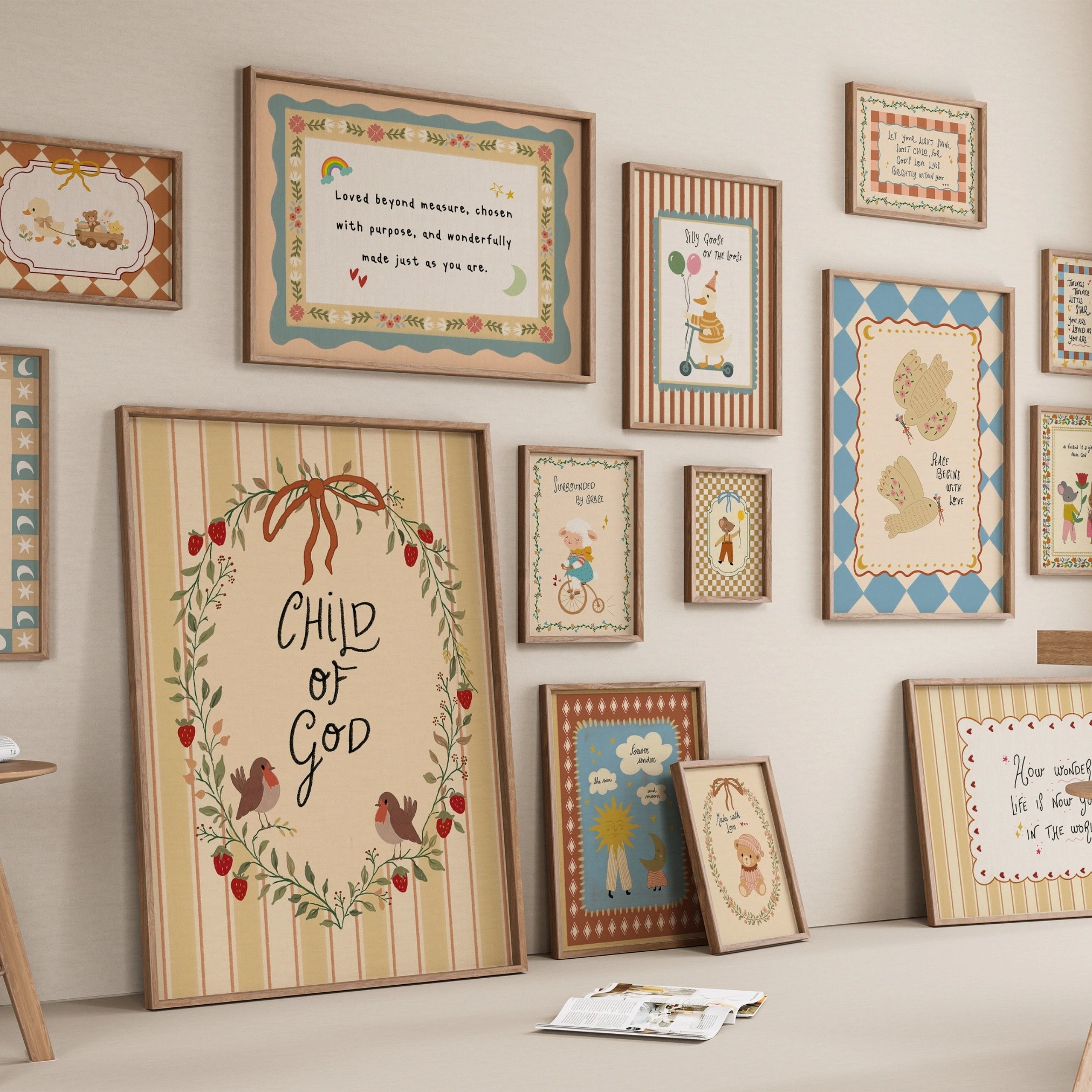 Ensemble de 16 affiches chrétiennes artisanales pour chambre d'enfant