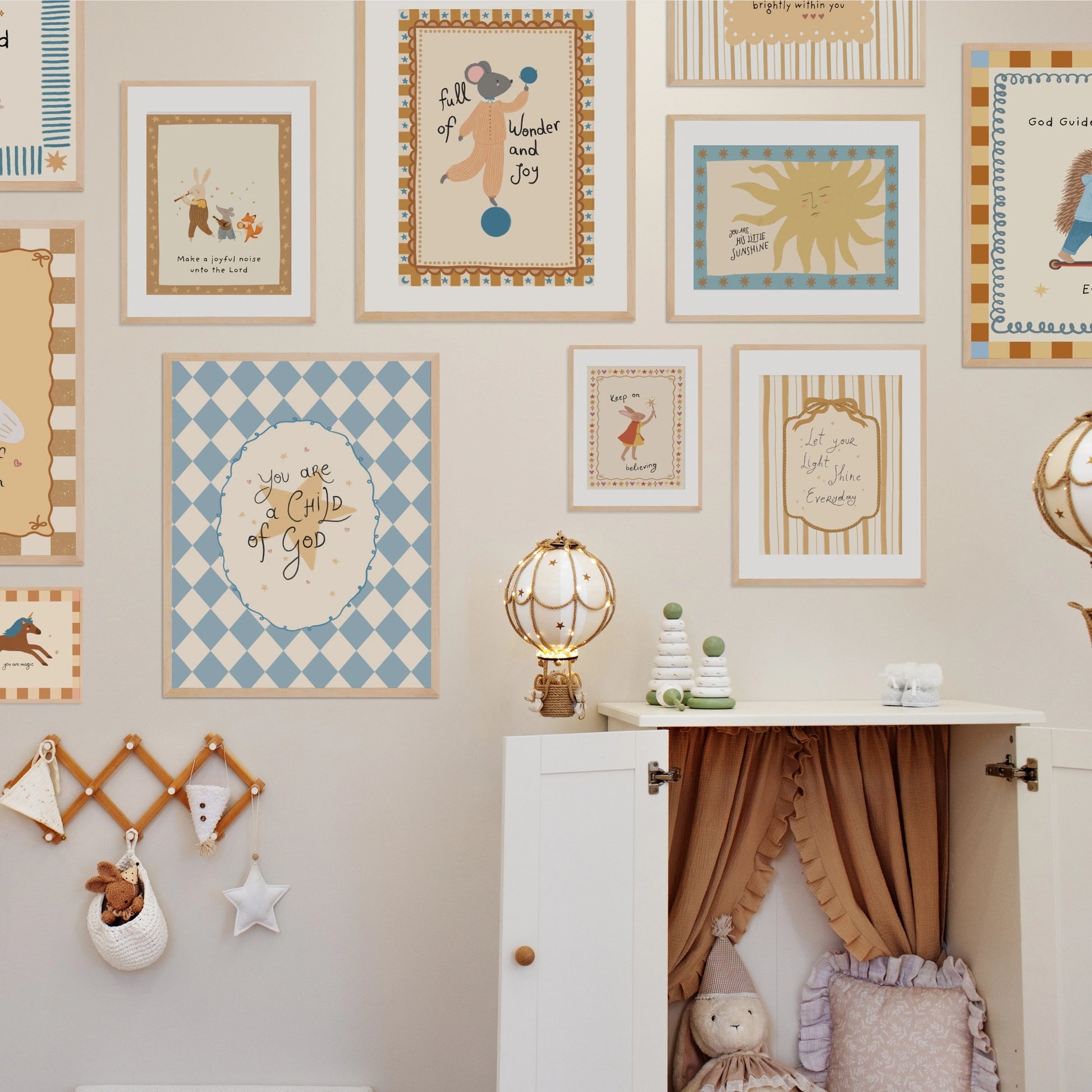 Ensemble de 16 affiches chrétiennes faites à la main pour chambre d'enfant