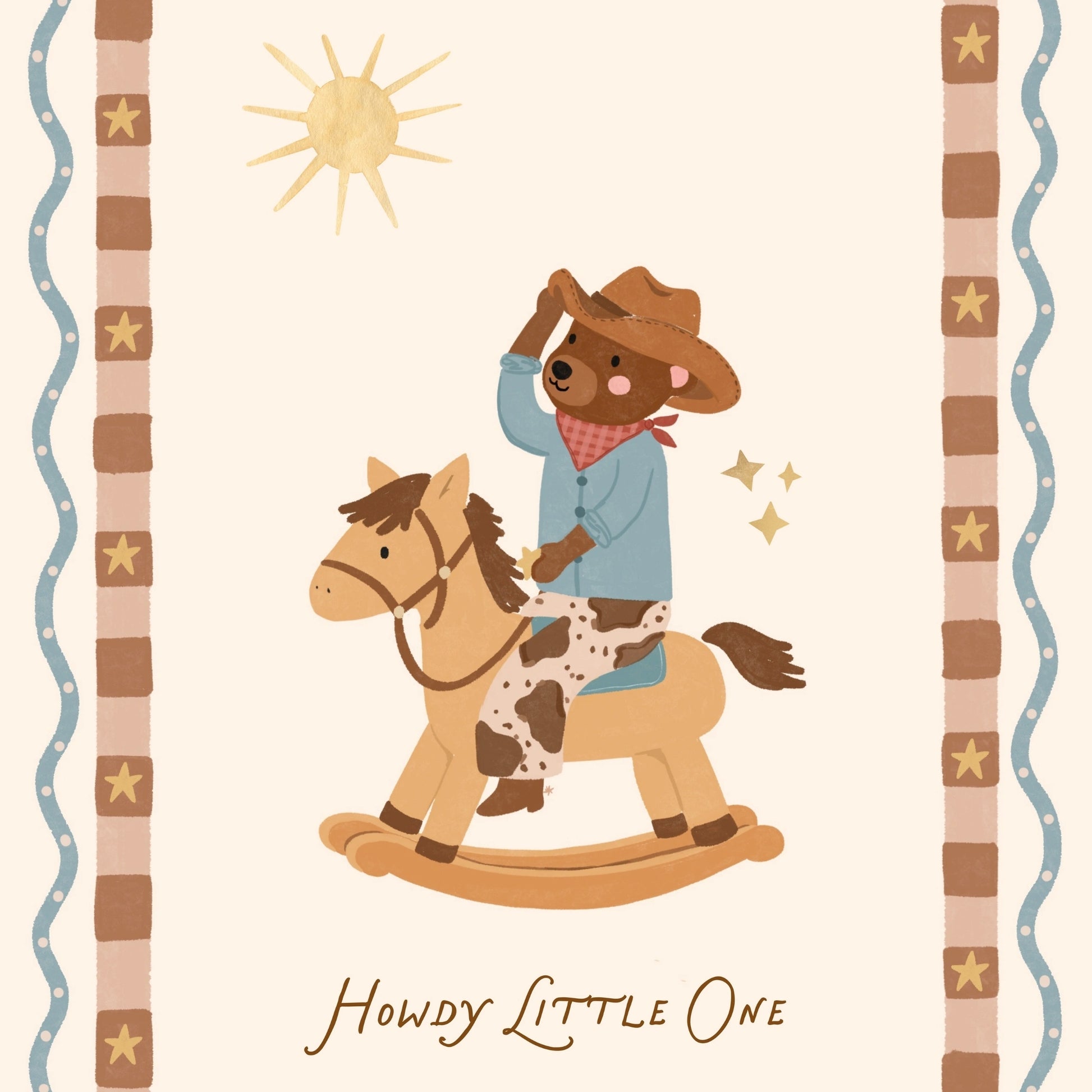 Cute Bear Cowboy Nursery Wall Art