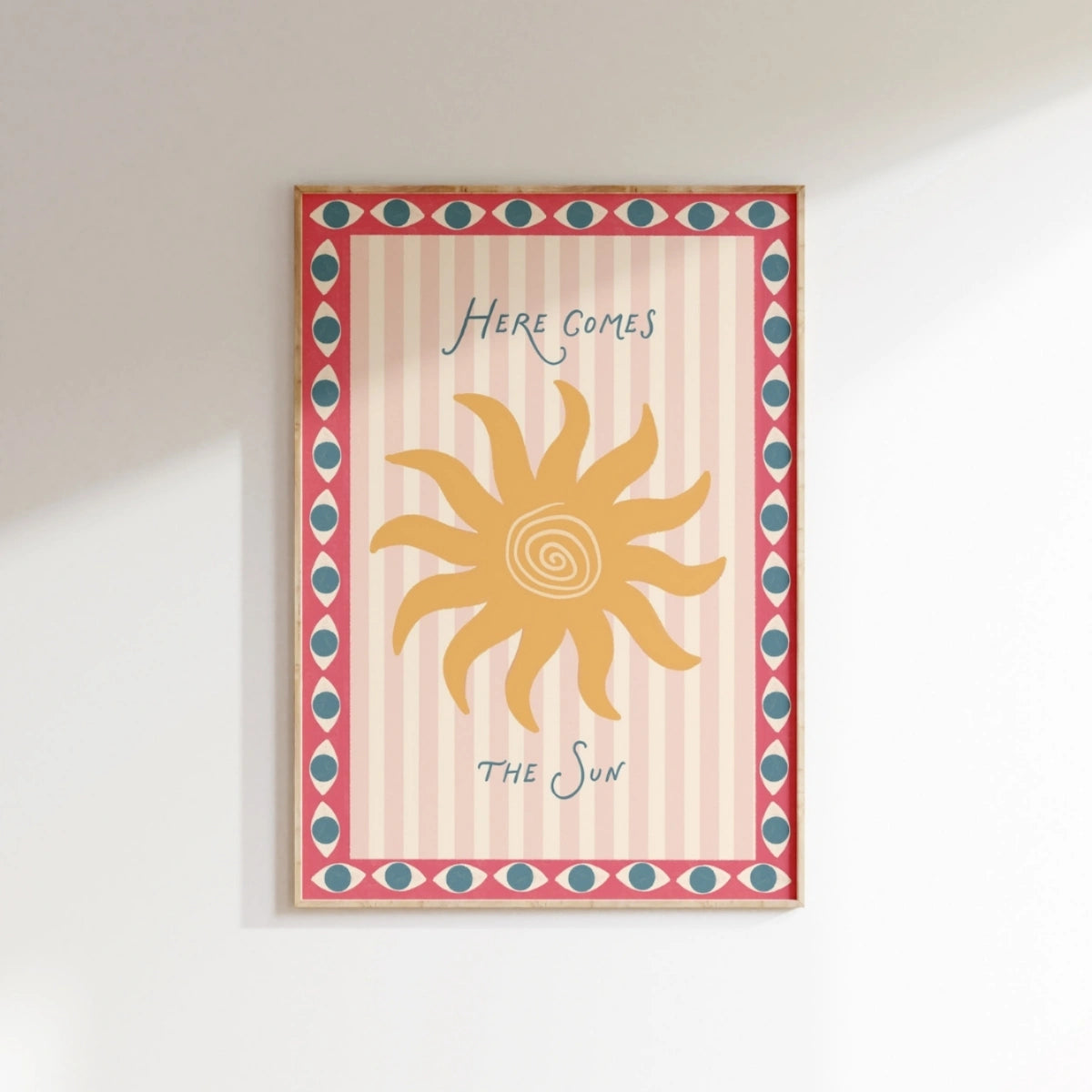 Pink Striped Sunshine Artwork, Coastal Wall Decor