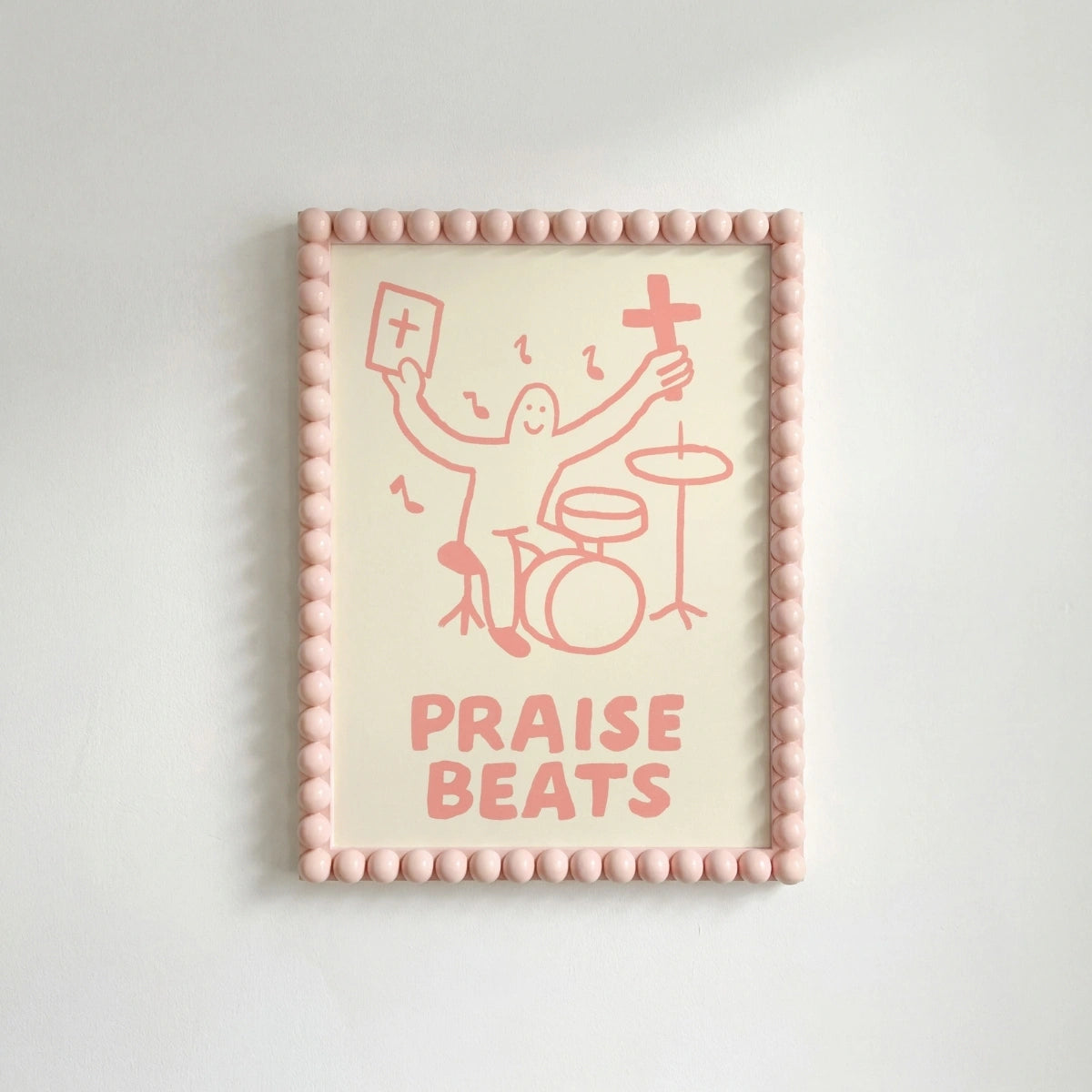 Art mural chrétien Praise Beats – Impression amusante de citation biblique de batteur, Décoration murale chrétienne