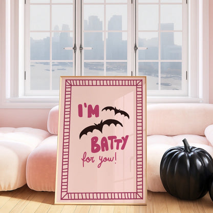 Batty Love Halloween Print – Pink Spooky Wall Art